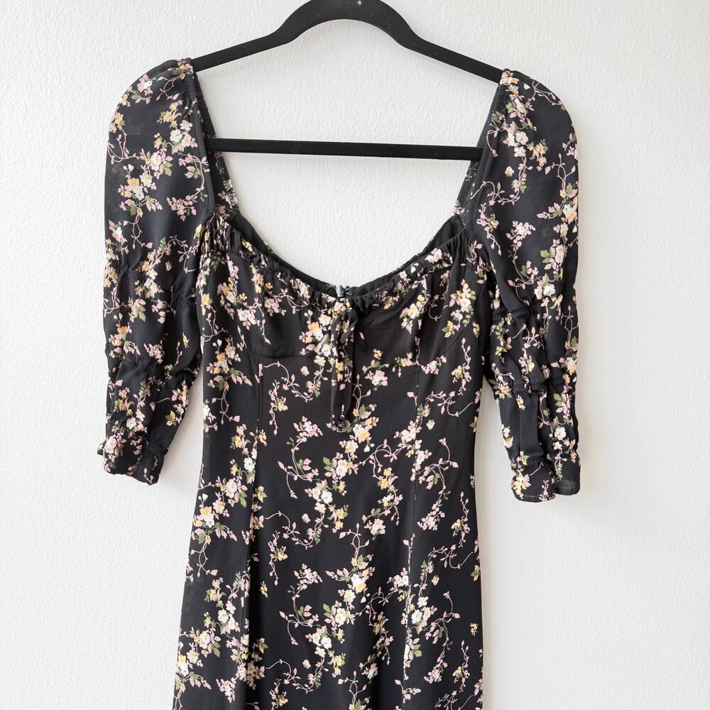 Reformation Clarissa Black Floral Midi Dress – Slit Crepe – Size M (US 6) - Picture 4 of 7